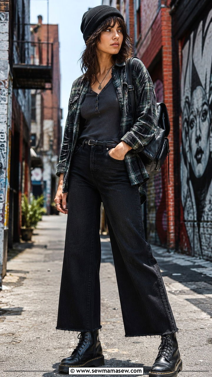 Wide Leg Jeans With Combat Boots Grunge Outfit - 30 how to style wide leg jeans outfits