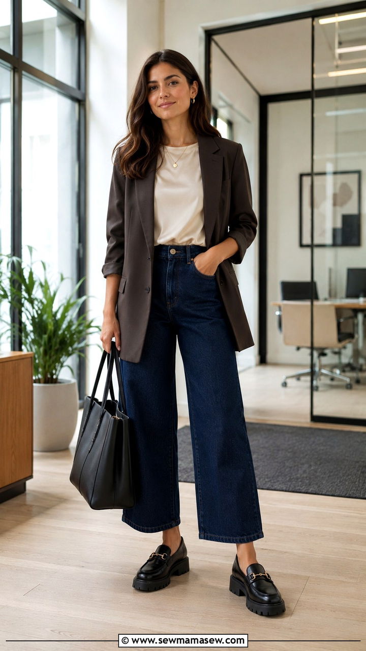 Wide Leg Jeans With Loafers Office Casual Outfit - 30 how to style wide leg jeans outfits