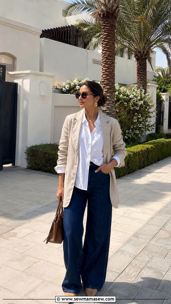 Wide Leg Jeans With Longline Blazer - 30 Dubai vacation outfit ideas modest