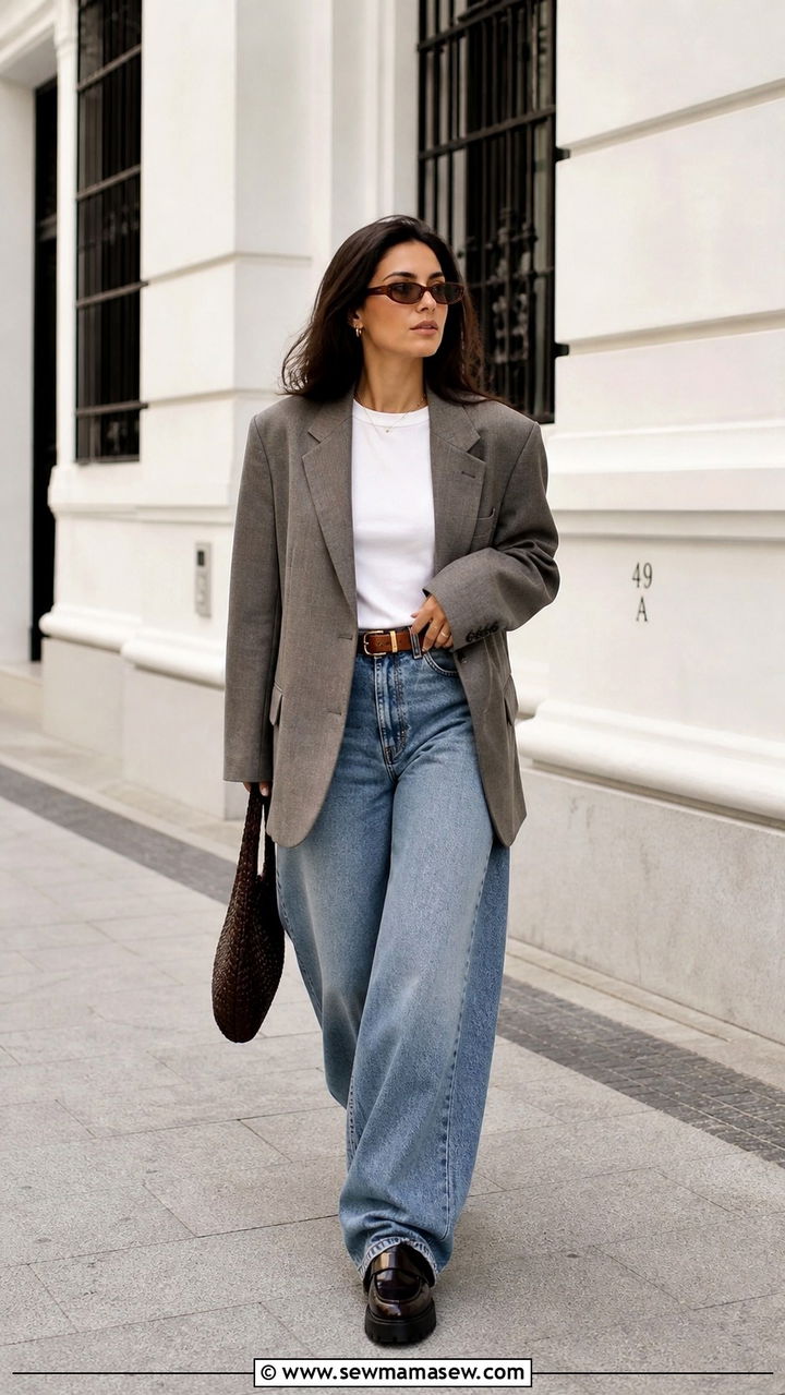 Wide Leg Jeans With Oversized Blazer And Chunky Loafers - 40 wide leg jeans outfit ideas