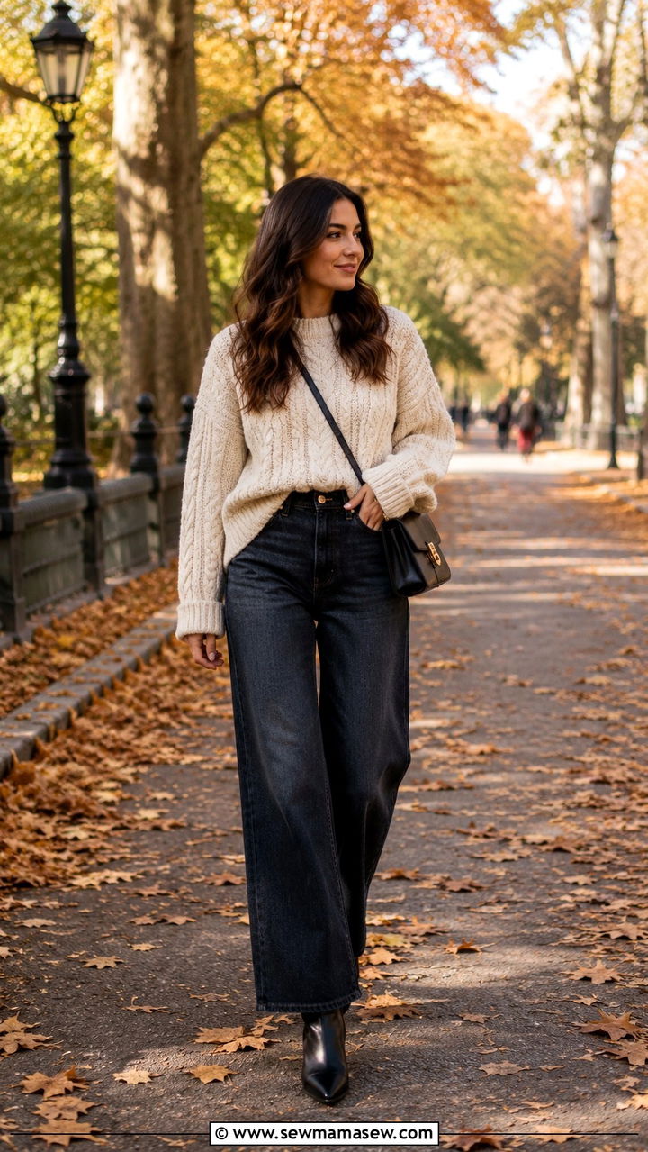 Wide Leg Jeans With Oversized Sweater And Ankle Boots - 25 wide leg jeans outfits 2026