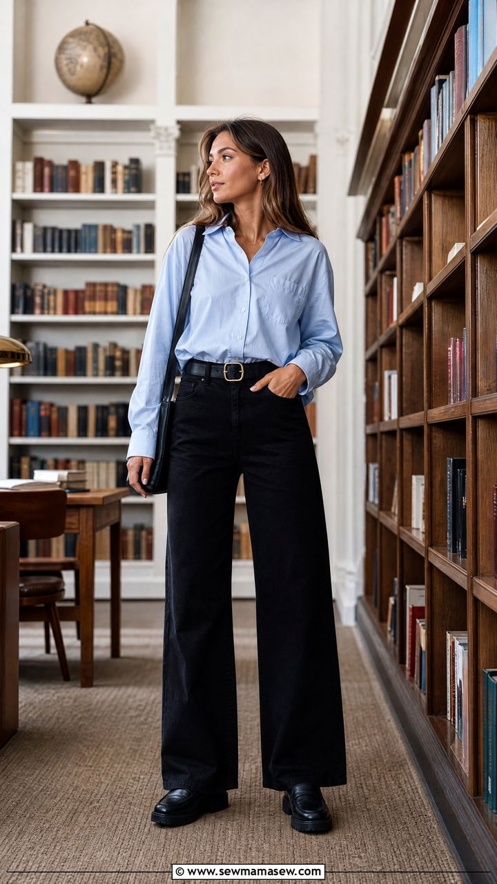 Wide Leg Jeans With Oxford Shirt and Chunky Loafers Work Look - 25 How to style wide leg jeans for work