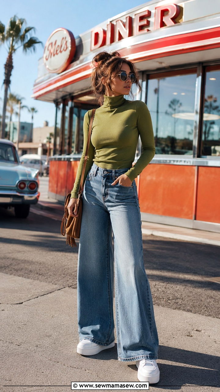 Wide Leg Jeans With Platform Shoes Retro Outfit - 30 how to style wide leg jeans outfits