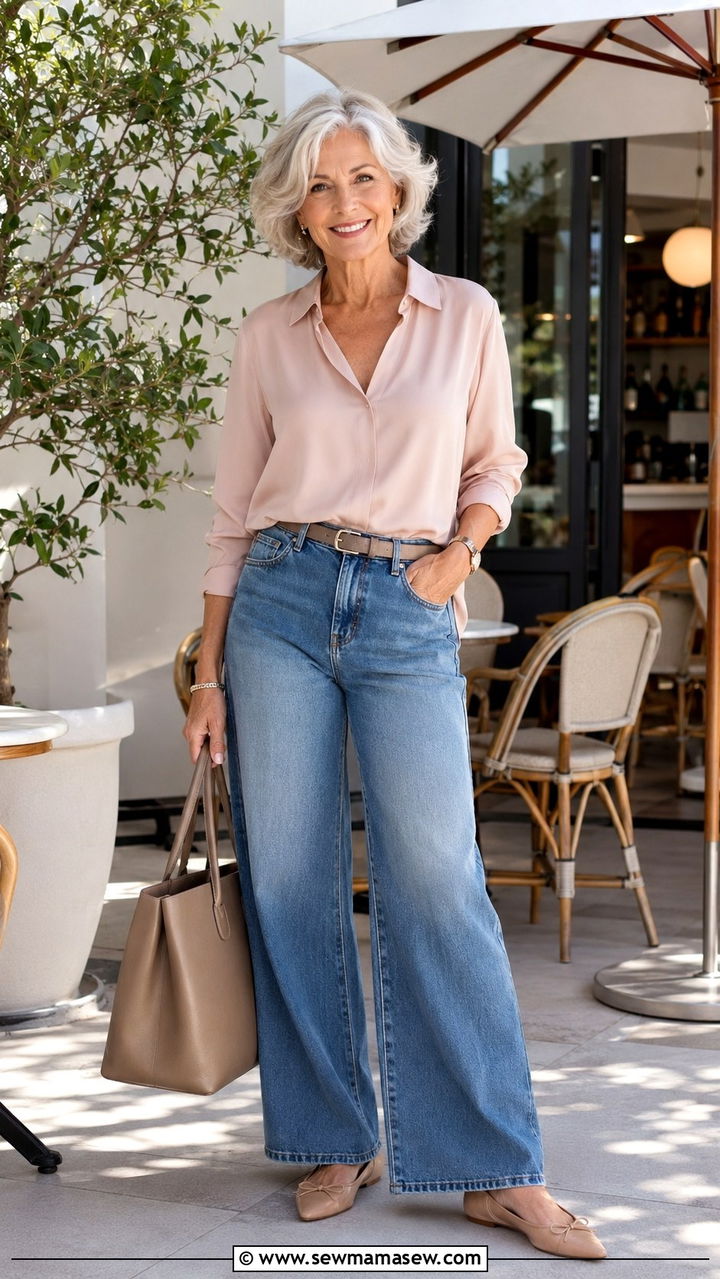 Wide Leg Jeans With Pointed Flats Outfit - 20 How to style wide leg jeans over 60