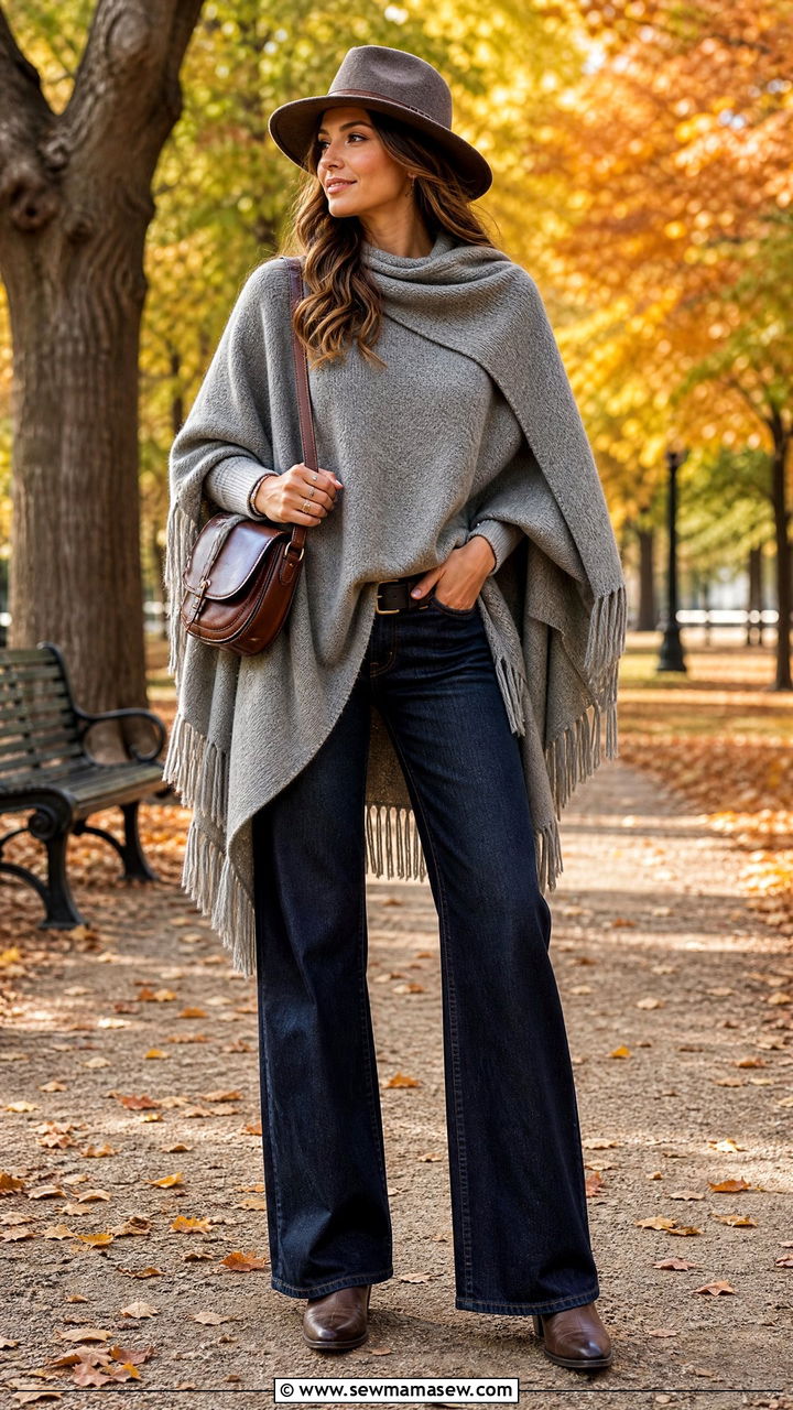 Wide Leg Jeans With Poncho Wrap Travel Outfit - 25 How to style wide leg jeans for travel