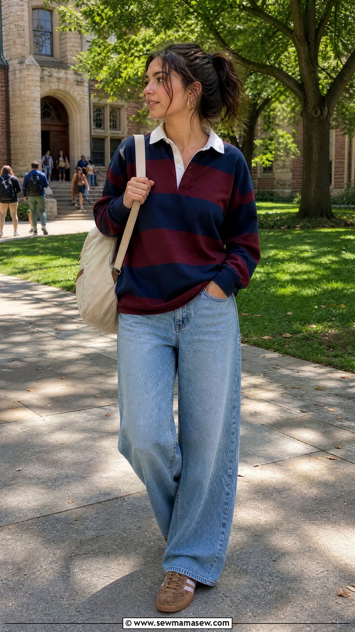 Wide Leg Jeans With Rugby Polo - 40 wide leg jeans outfits