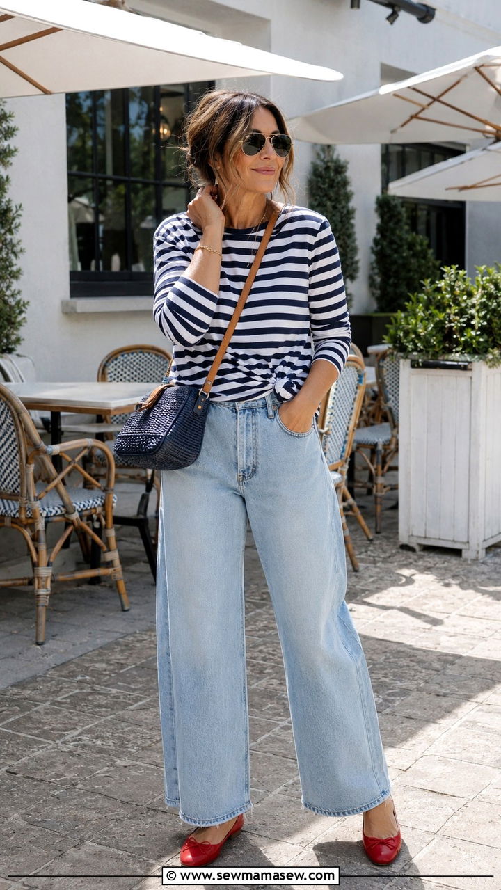 Wide Leg Jeans With Striped Shirt - 20 How to style wide leg jeans over 40