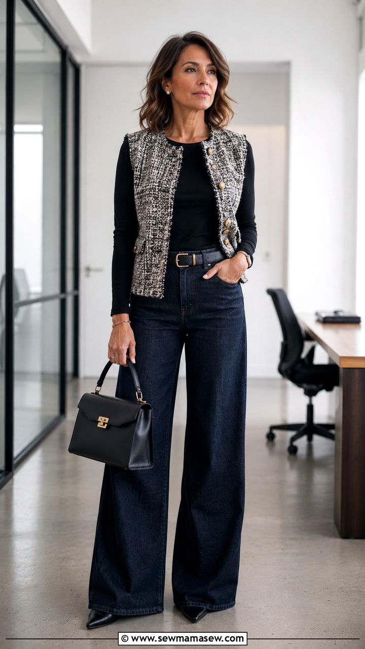 Wide Leg Jeans With Sweater Vest - 20 How to style wide leg jeans over 40