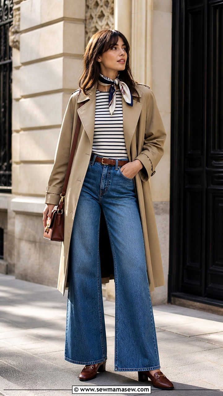 Wide Leg Jeans With Trench Coat - 40 wide leg jeans outfits