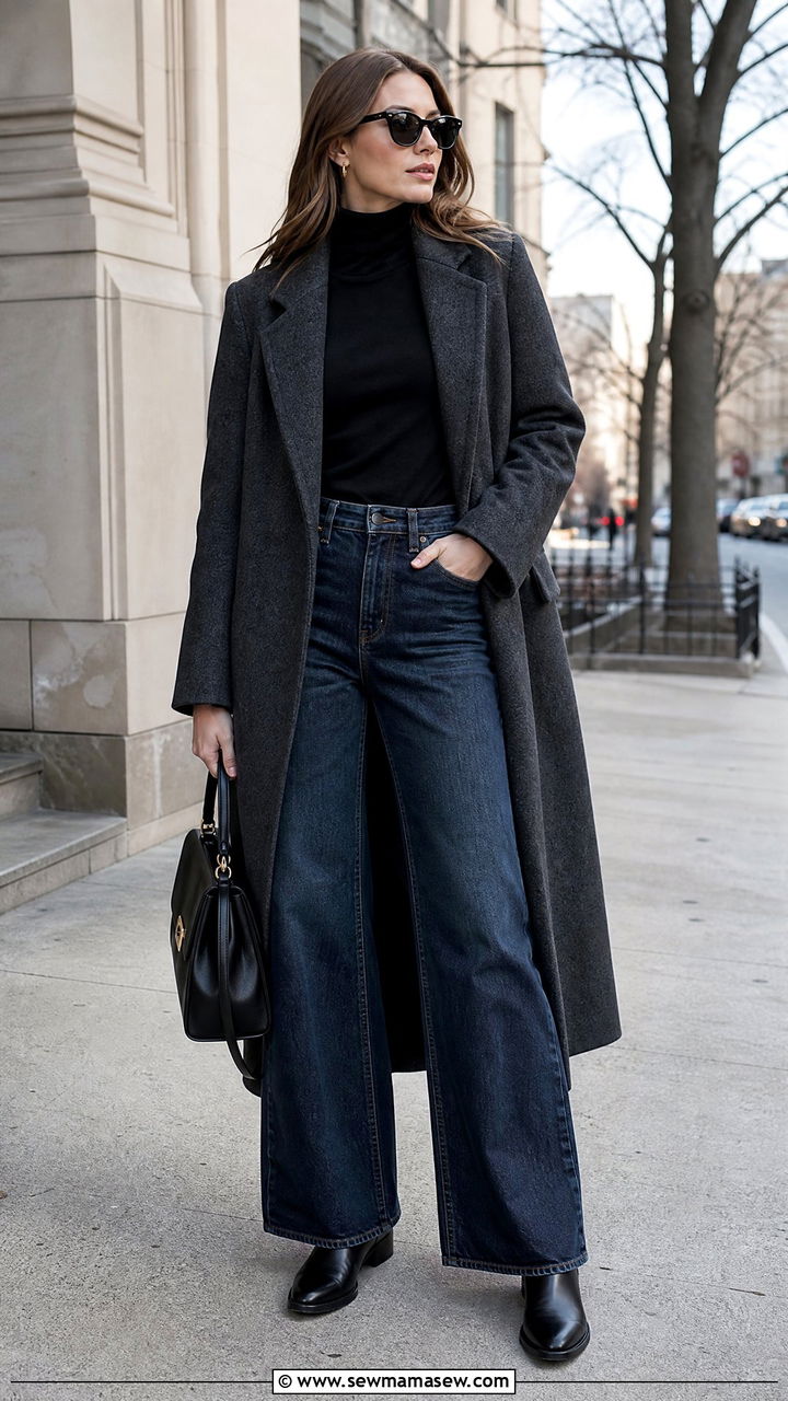 Wide Leg Jeans With Turtleneck - 40 wide leg jeans outfits
