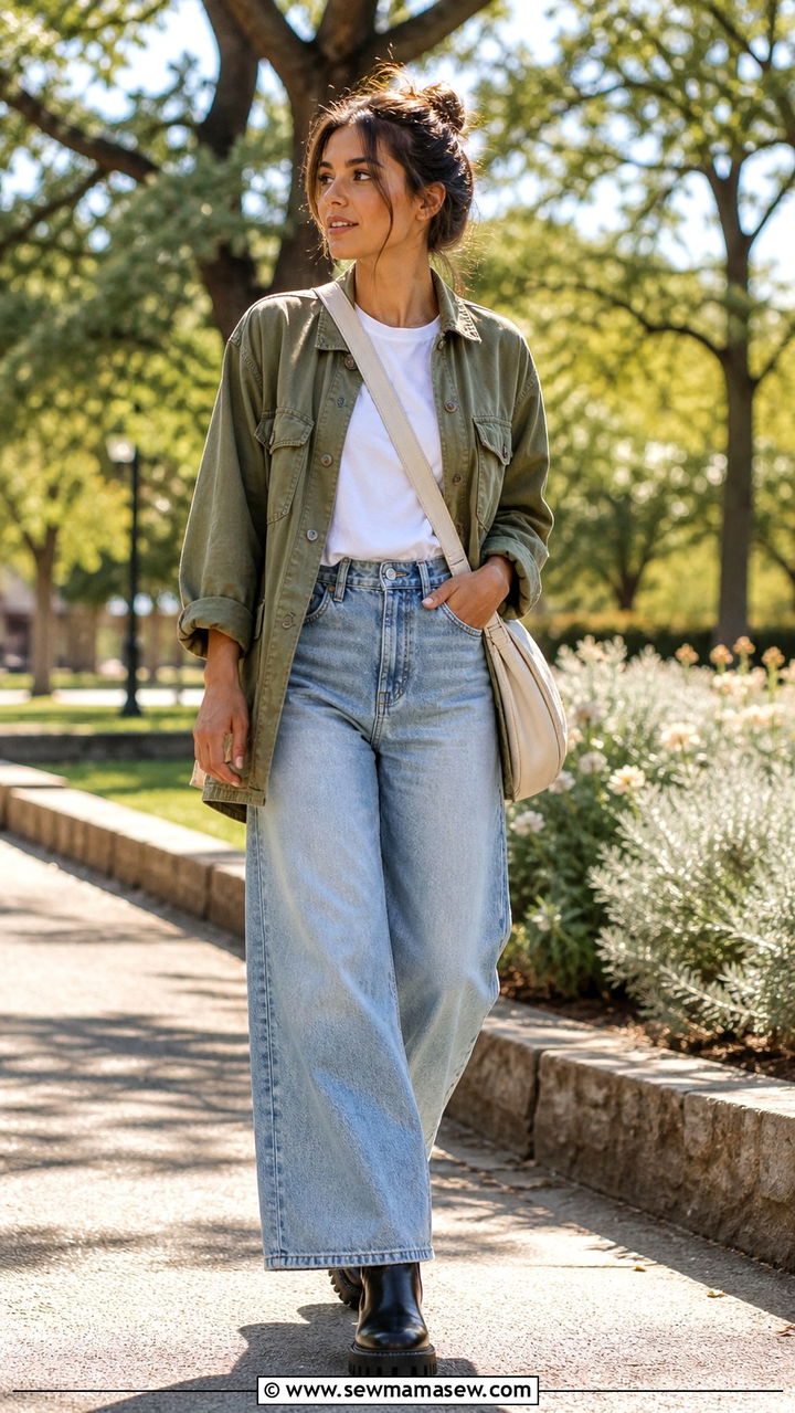 Wide Leg Jeans With Utility Jacket - 40 wide leg jeans outfits