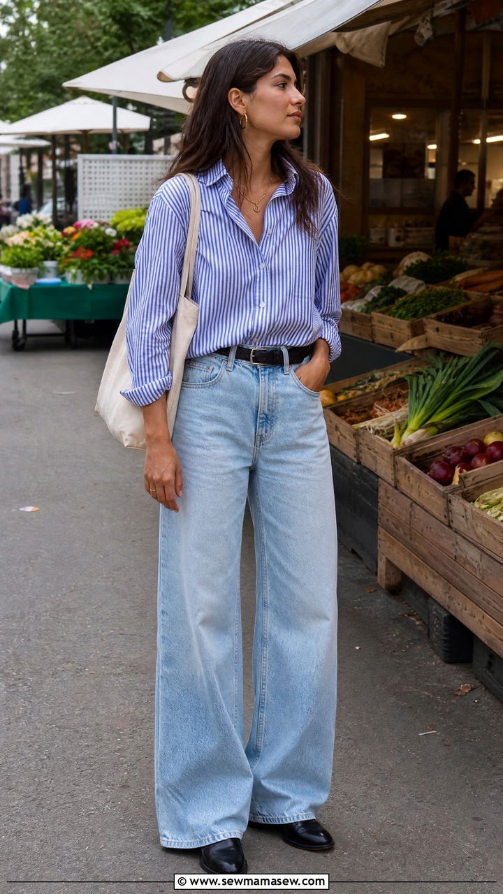 Wide Leg Jeans With a Striped Button Down Shirt and Derby Shoes - 25 2026 outfits casual
