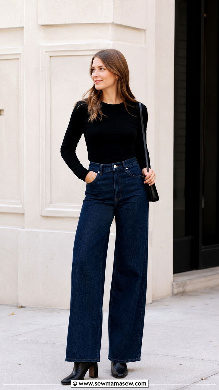 Wide Leg Jeans With a Tight Tucked In Tee - 30 Outfit ideas for Gen Z women