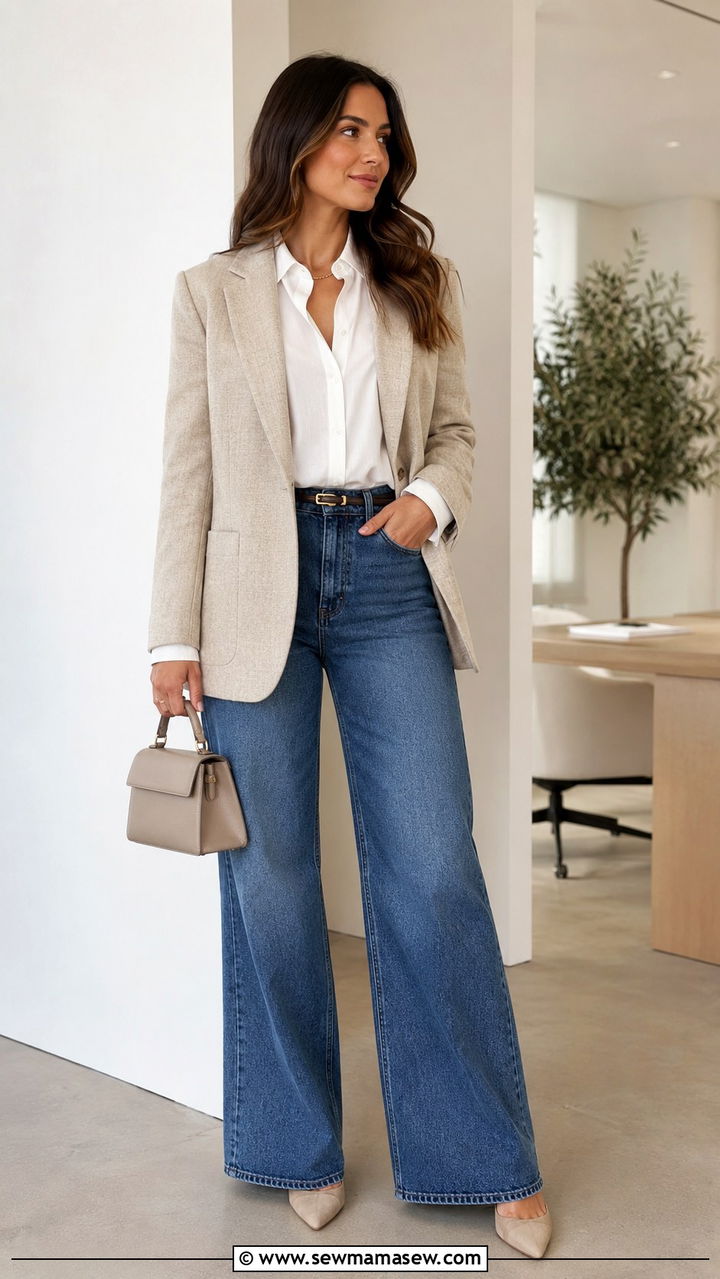 Wide Leg Jeans and Boxy Blazer Outfit - 30 Spring outfit inspiration