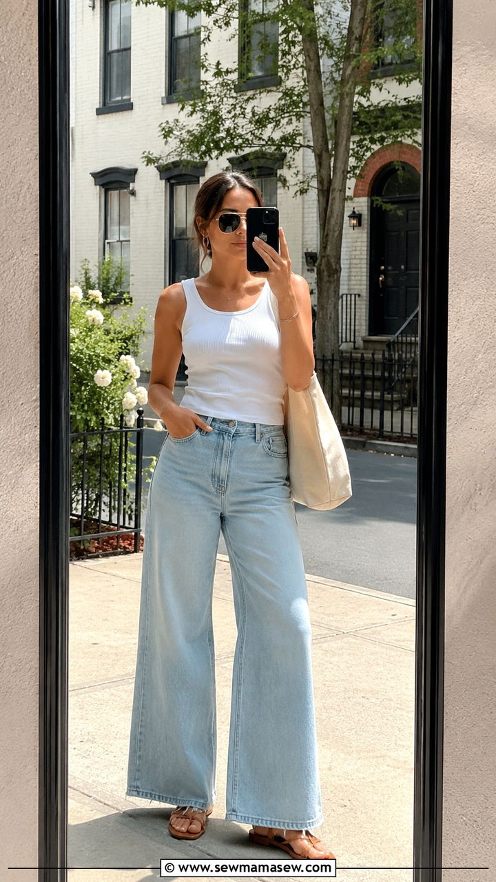 Wide Leg Jeans and Strappy Sandals Mid June Outfit - 25 Mid June outfit ideas