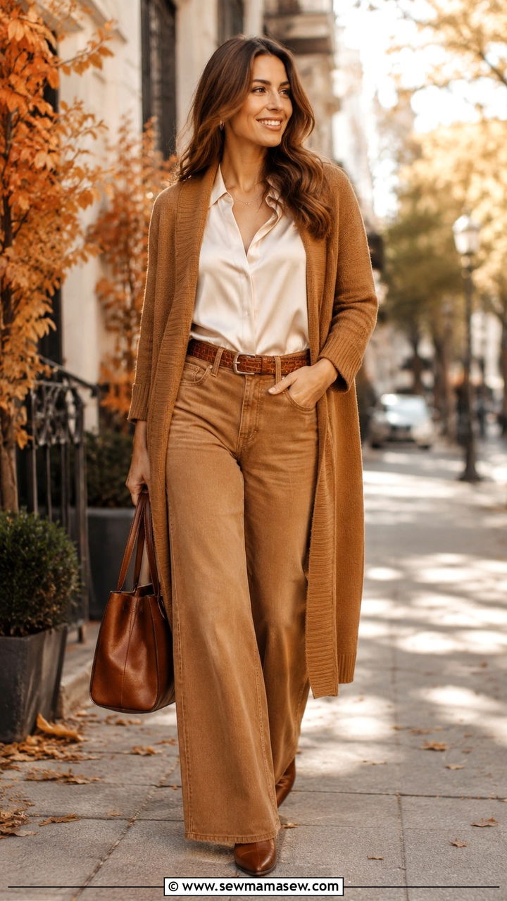 Wide Leg Jeans with Brown Leather Boots - 25 Wide leg jeans outfit ideas with boots