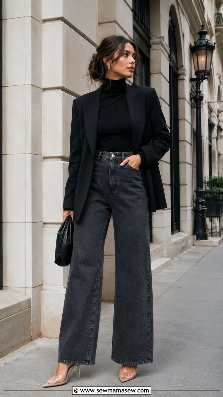 Wide Leg Jeans with Clear Heels - 25 Wide leg jeans outfit ideas with heels
