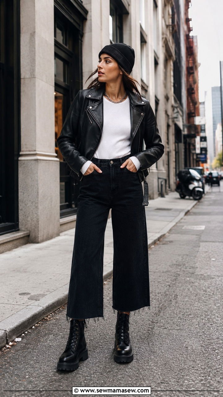 Wide Leg Jeans with Combat Boots - 25 Wide leg jeans outfit ideas with boots
