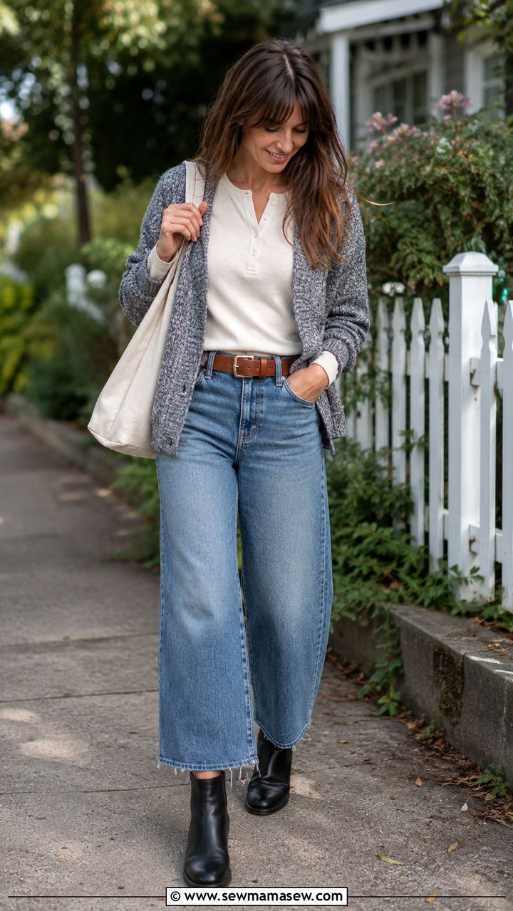 Wide Leg Jeans with Flat Ankle Boots - 25 Wide leg jeans outfit ideas with boots
