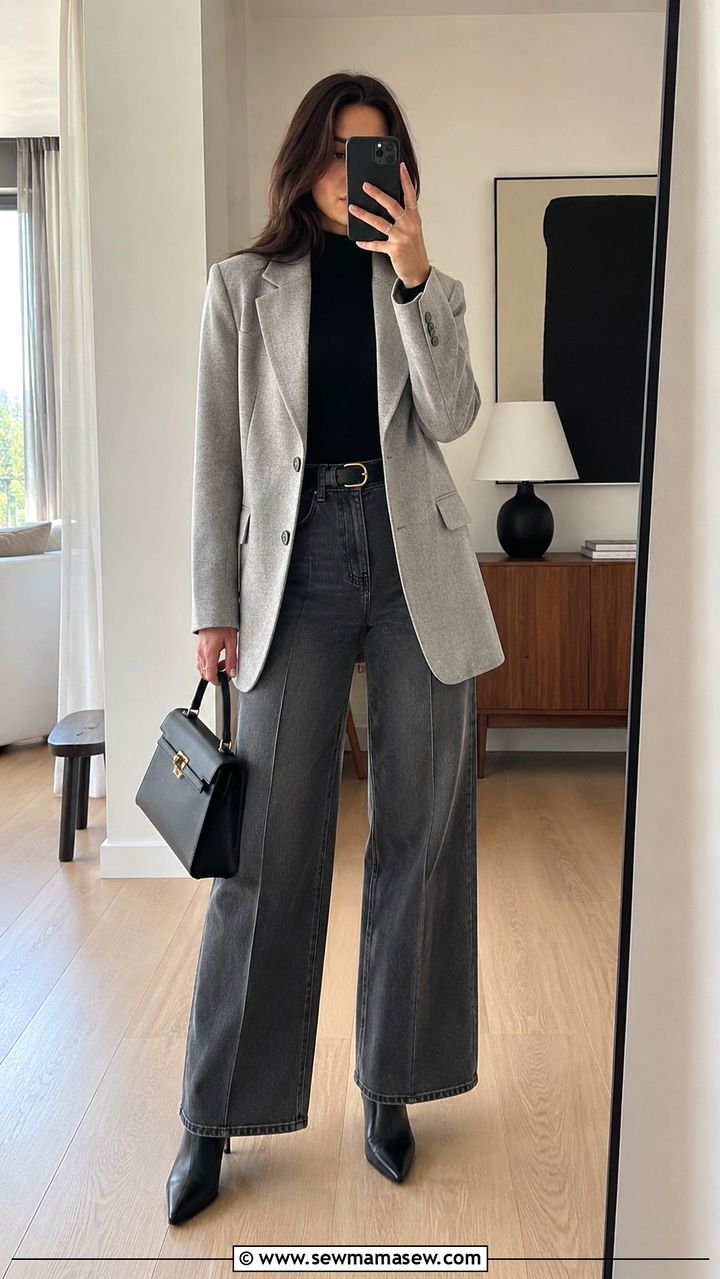 Wide Leg Jeans with Heeled Ankle Boots - 25 Wide leg jeans outfit ideas with boots