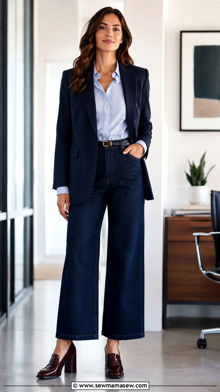 Wide Leg Jeans with Heeled Loafers - 25 Wide leg jeans outfit ideas with heels
