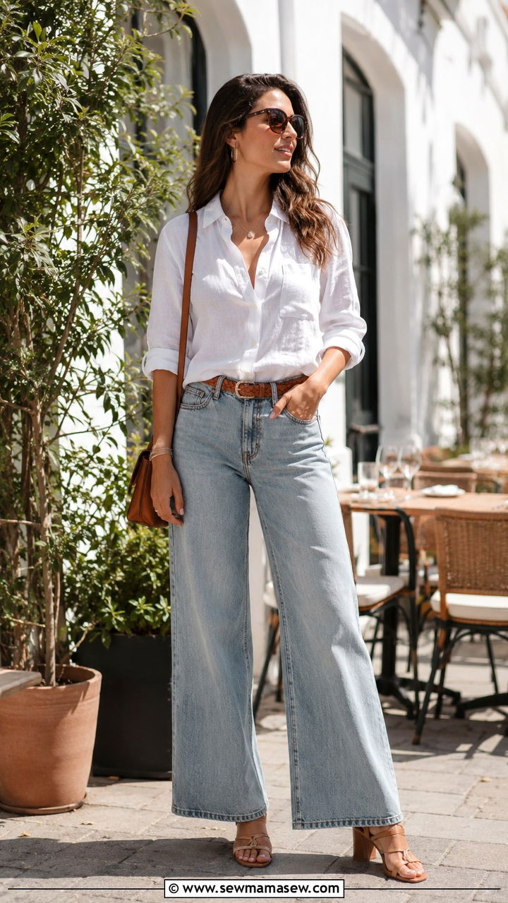 Wide Leg Jeans with Heeled Sandals - 25 Wide leg jeans outfit ideas with heels