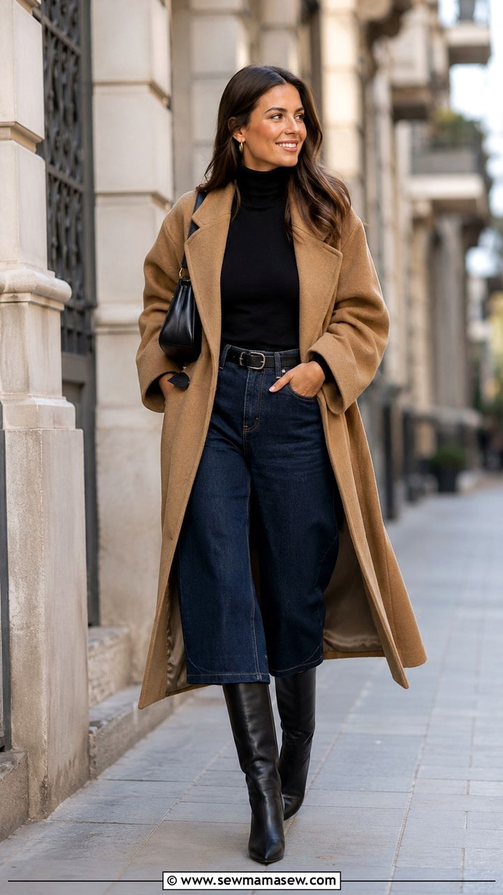 Wide Leg Jeans with Knee High Boots - 25 Wide leg jeans outfit ideas with boots