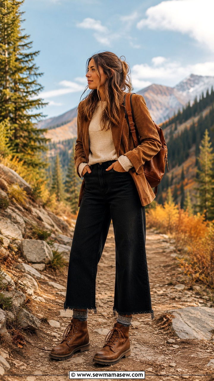 Wide Leg Jeans with Lace Up Boots - 25 Wide leg jeans outfit ideas with boots