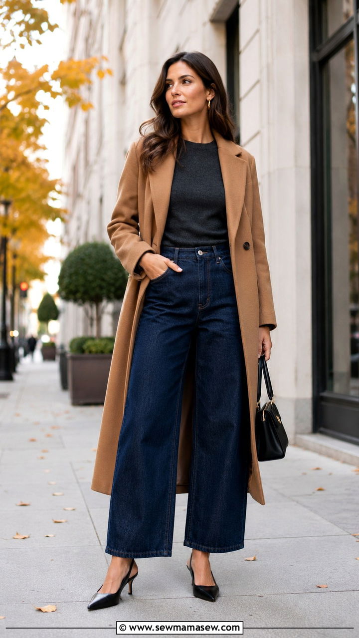 Wide Leg Jeans with Slingback Heels - 25 Wide leg jeans outfit ideas with heels