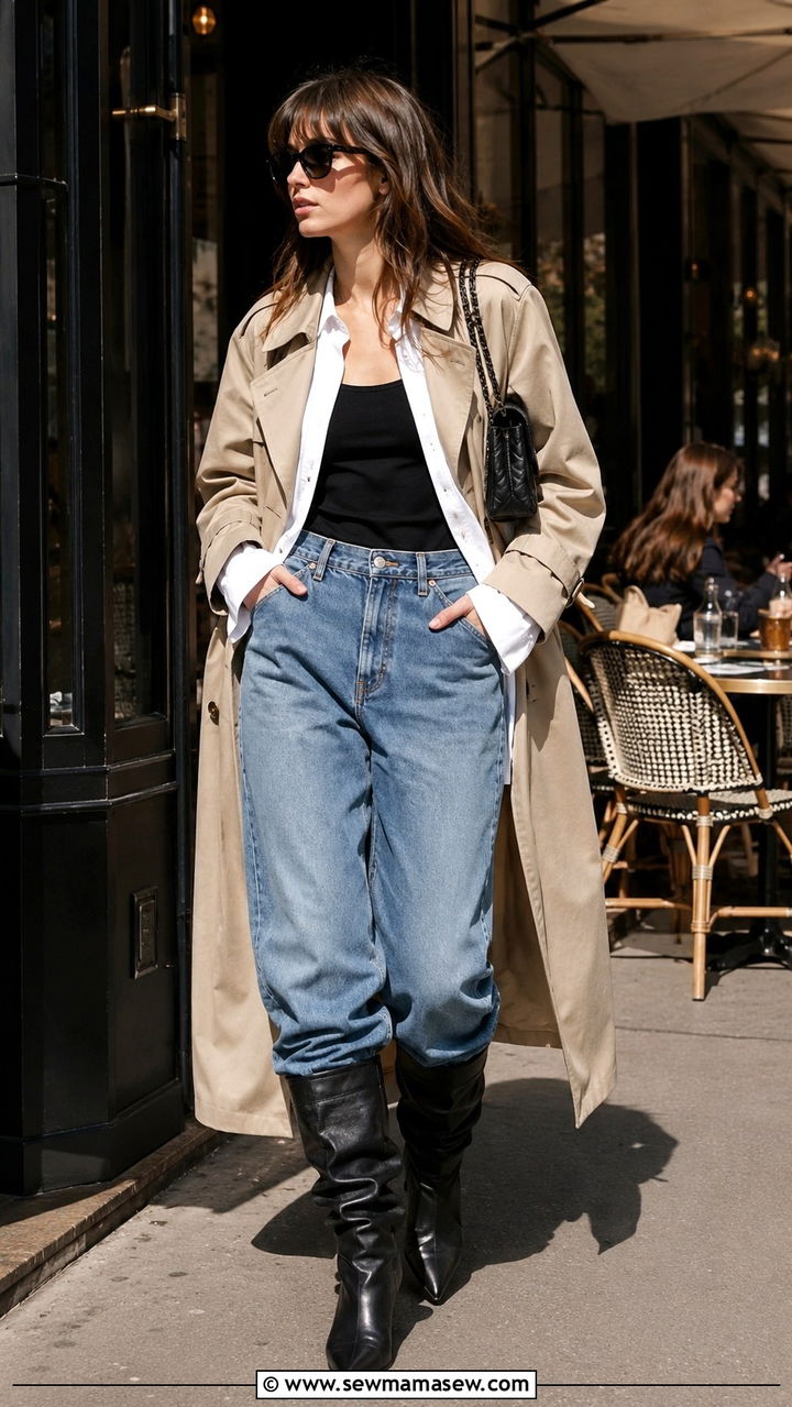 Wide Leg Jeans with Slouchy Knee High Boots - 25 Wide leg jeans outfit ideas with boots