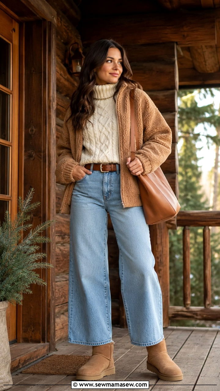 Wide Leg Jeans with Ugg Boots - 25 Wide leg jeans outfit ideas with boots