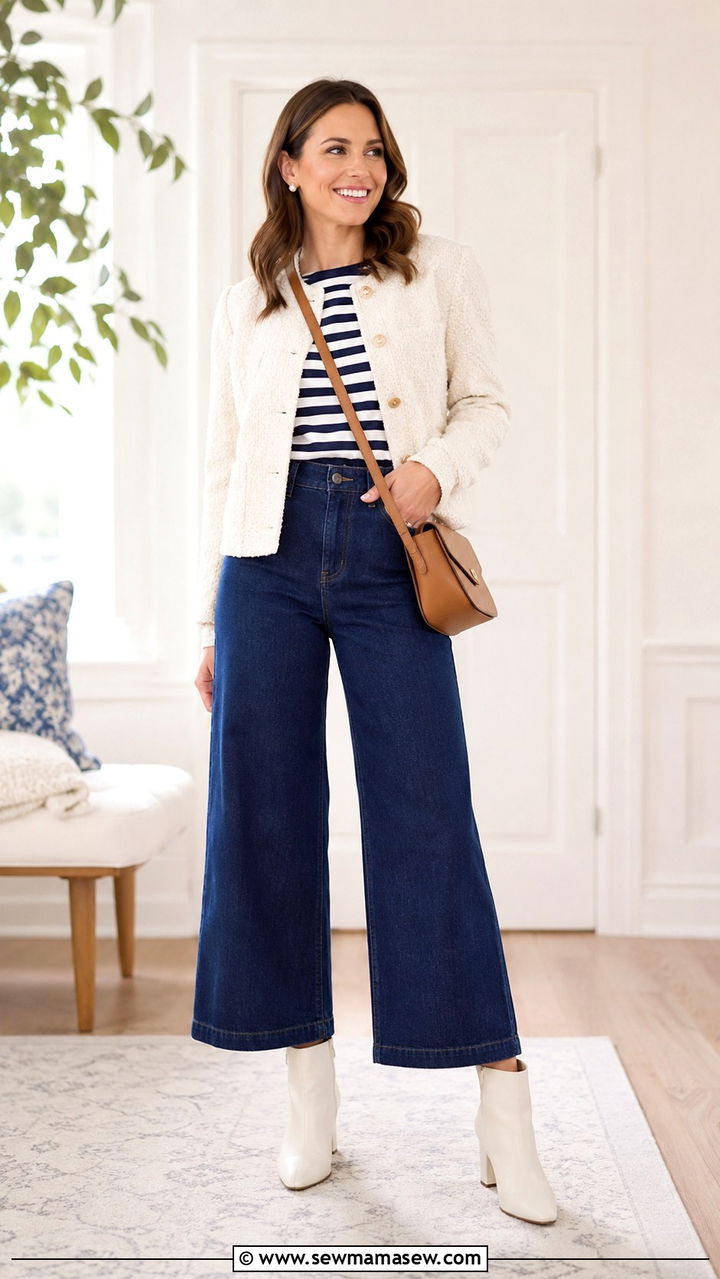 Wide Leg Jeans with White Ankle Boots - 25 Wide leg jeans outfit ideas with boots