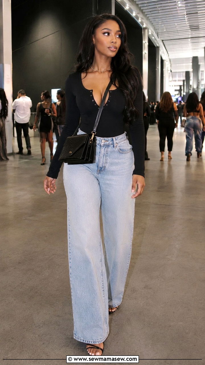 Wide Leg Jeans with a Fitted Bodysuit - 30 Indoor concert outfit ideas