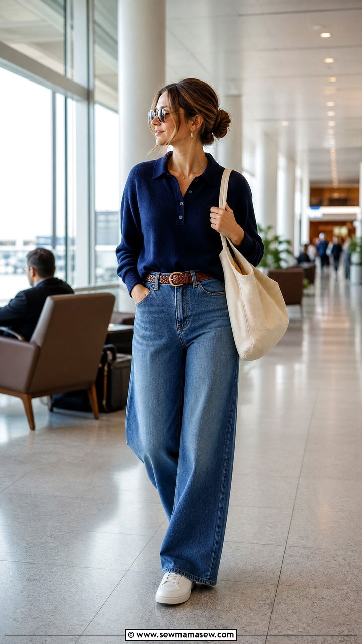 Wide Leg Jeans with a Polo Knit and Classic Sneakers - 30 classy wide leg jeans outfits