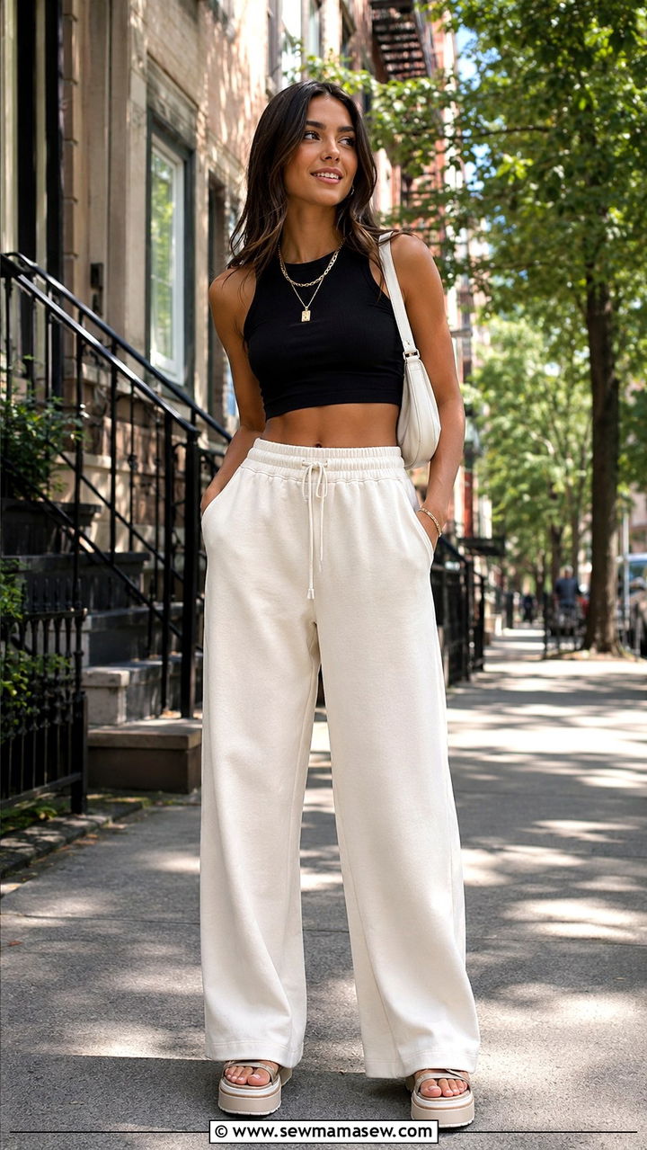 Wide Leg Joggers With a Fitted Tank and Platform Sandals - 30 Spring outfits with joggers
