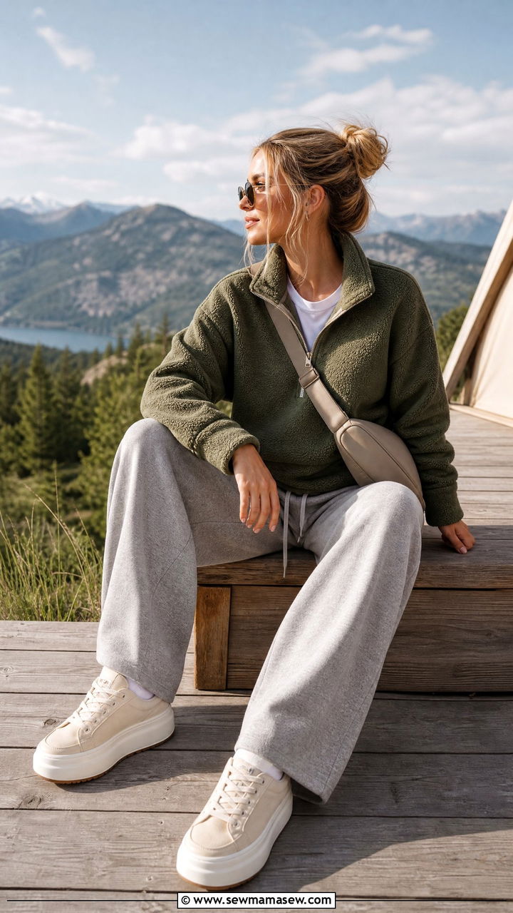 Wide Leg Joggers and Fleece Pullover Glamping Outfit - 25 Glamping outfit ideas