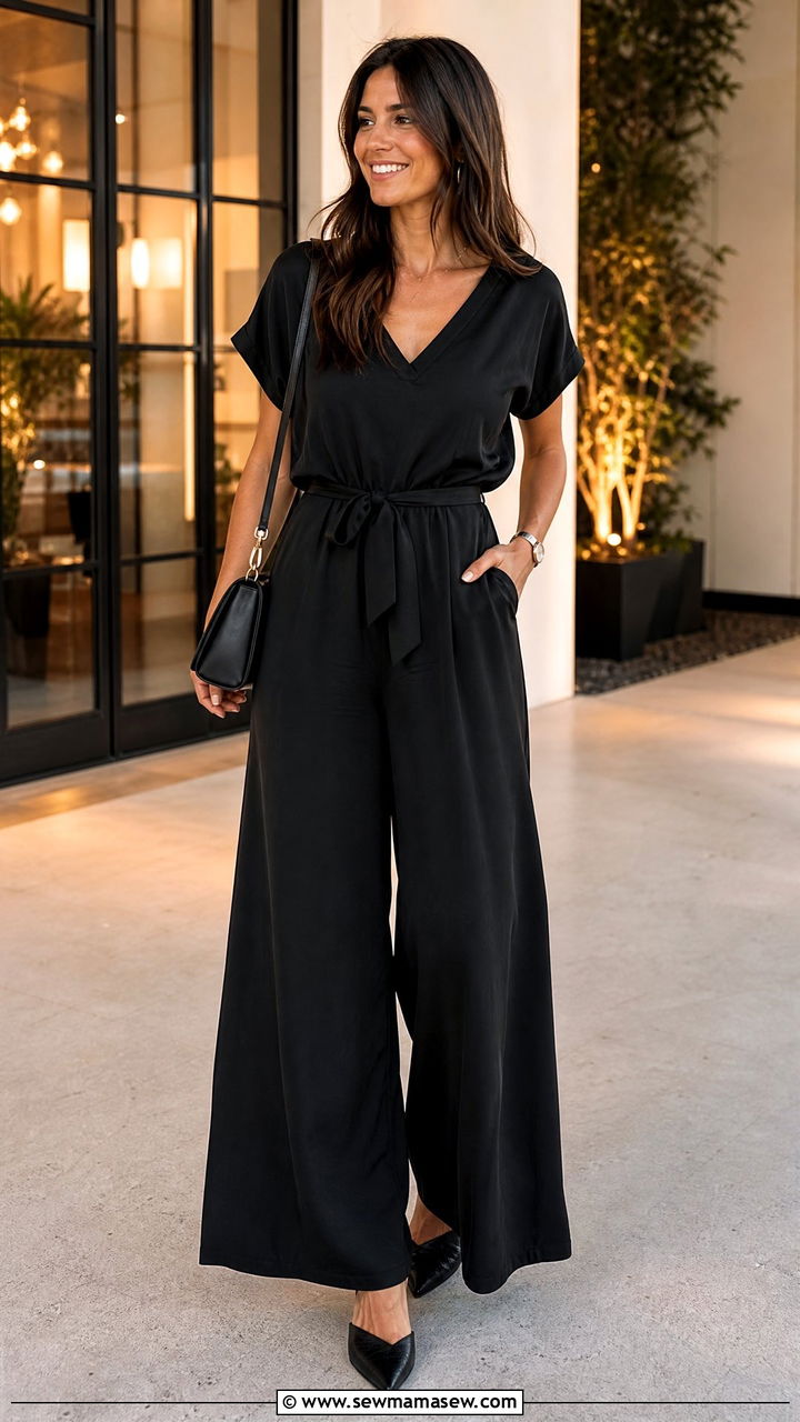 Wide Leg Jumpsuit With Belt And Mules - 40 hot weather outfits