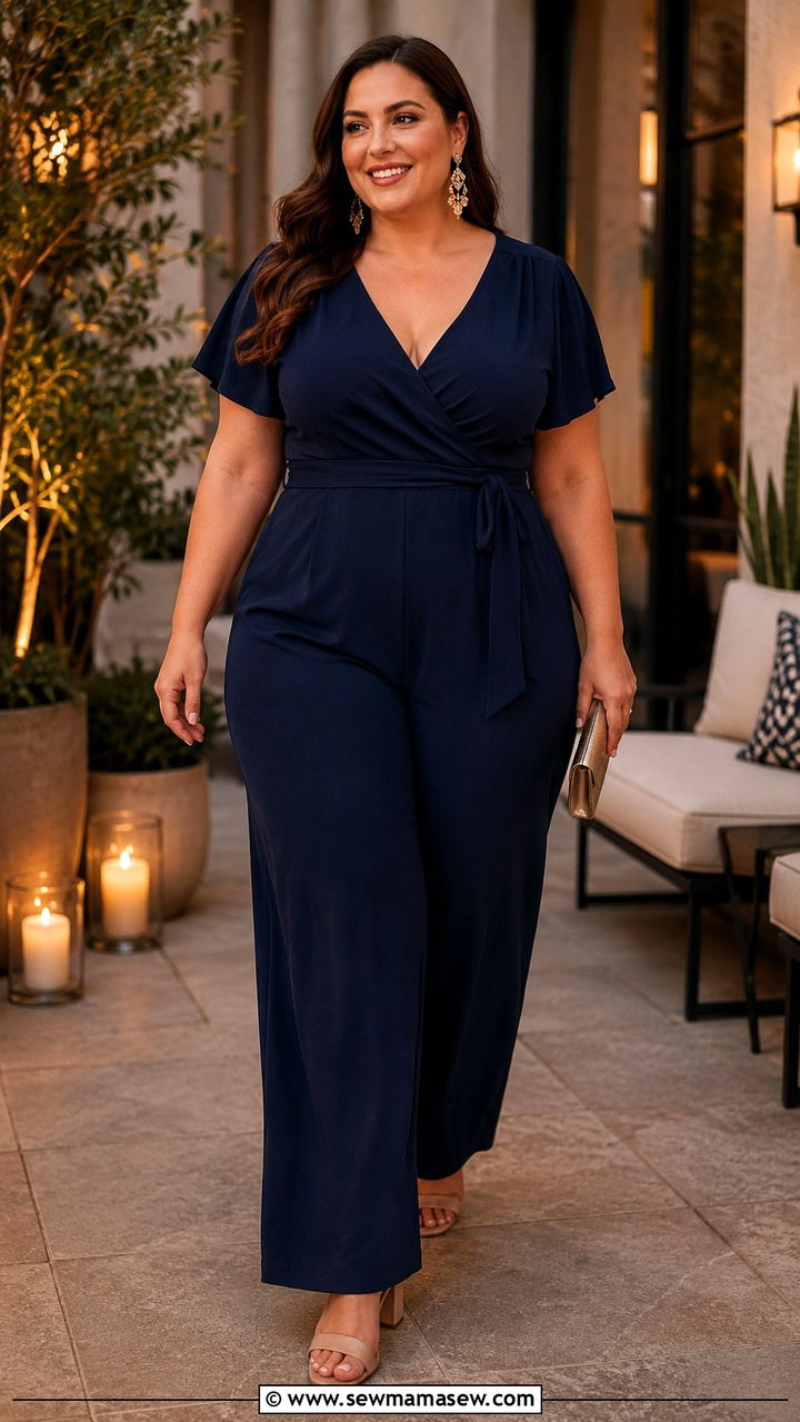 Wide Leg Jumpsuit With Block Heels - 25 Plus size outfit ideas size 16 summer