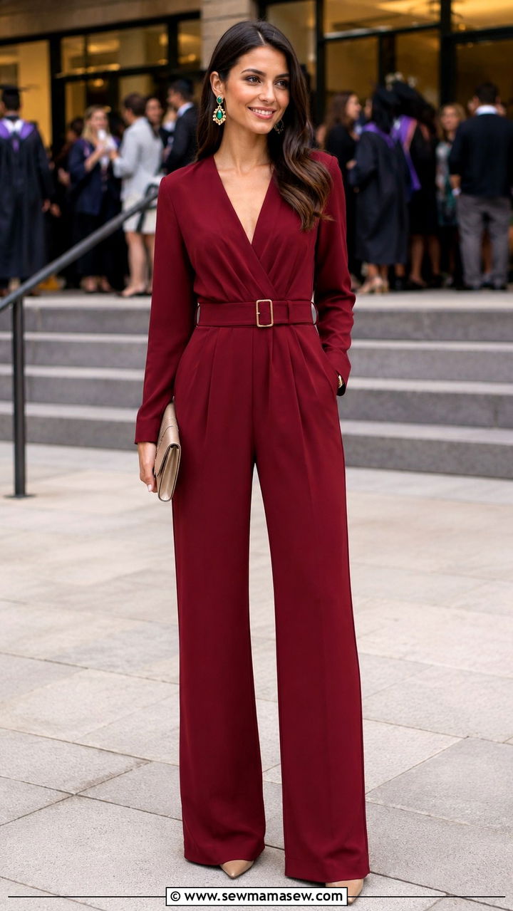 Wide Leg Jumpsuit With Long Sleeves - 30 modest graduation outfit ideas