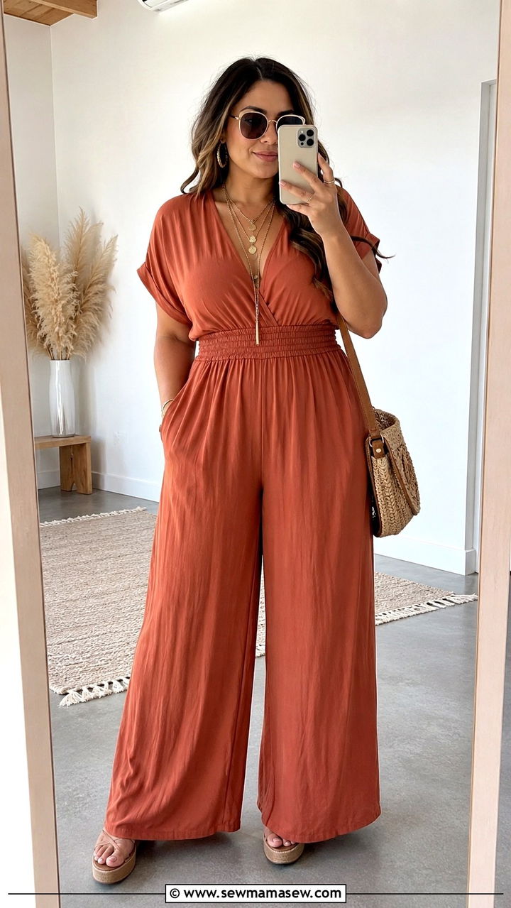 Wide Leg Jumpsuit With Platform Sandals - 25 Plus size outfit ideas boho