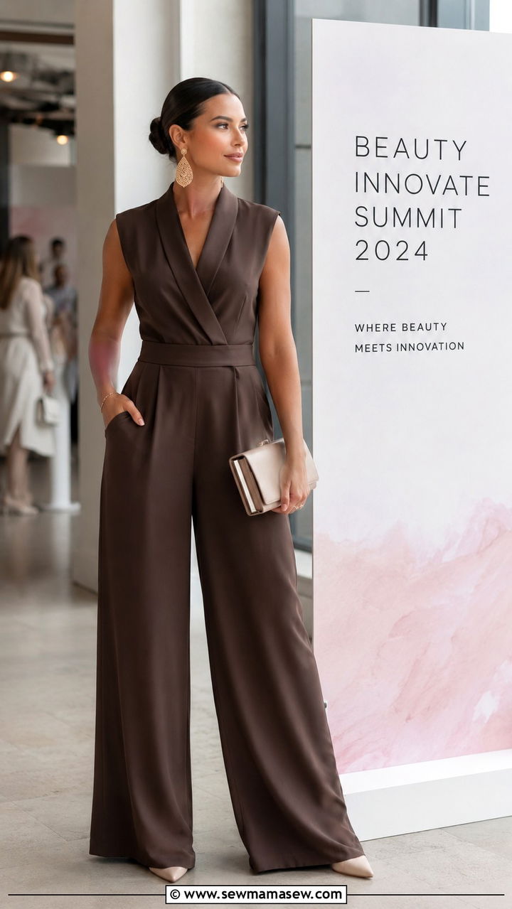 Wide Leg Jumpsuit With Pointed Toe Heels - 25 Beauty conference outfit ideas