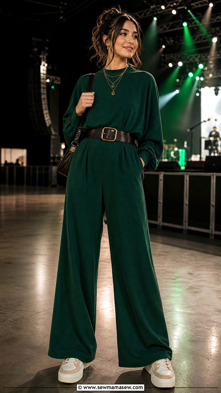 Wide Leg Jumpsuit With Statement Belt - 30 modest concert outfit ideas