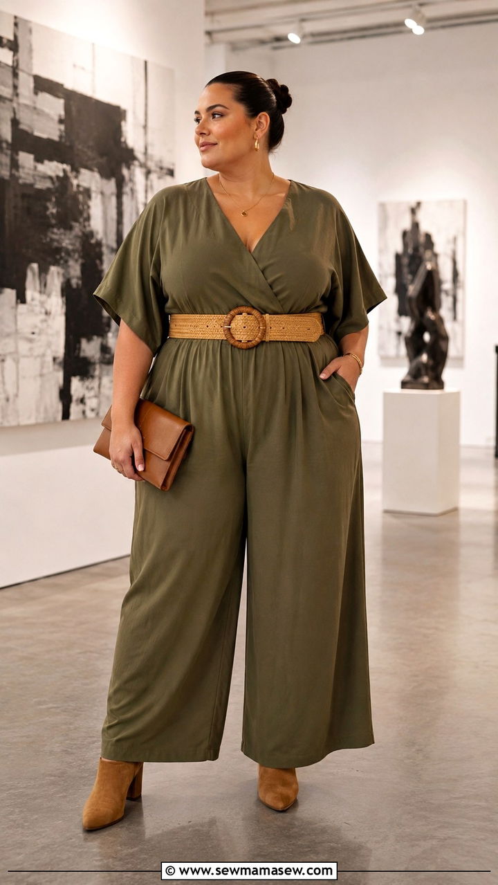 Wide Leg Jumpsuit With Statement Belt - 30 Boho outfit ideas plus size