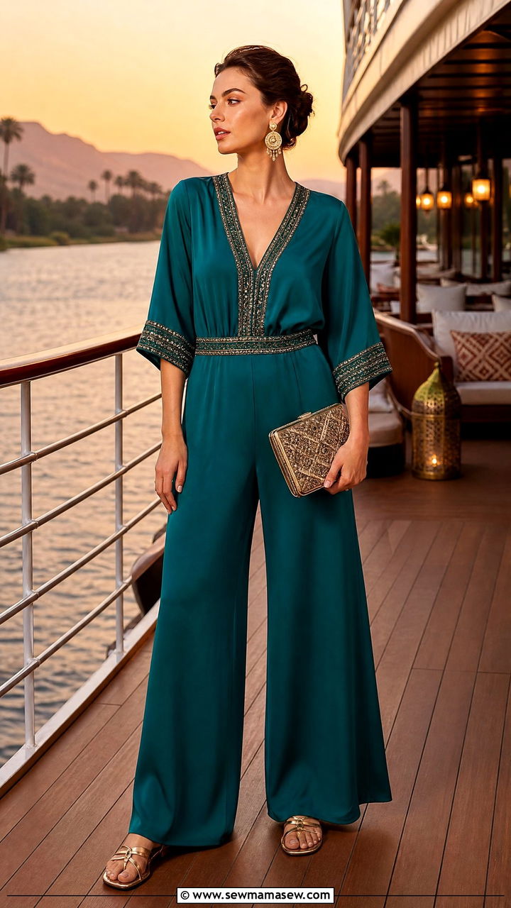 Wide Leg Jumpsuit With Statement Earrings - 35 Luxor outfit ideas