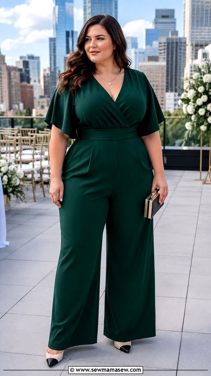 Wide Leg Jumpsuit With Statement Heels - 25 Wedding guest outfit ideas size 18