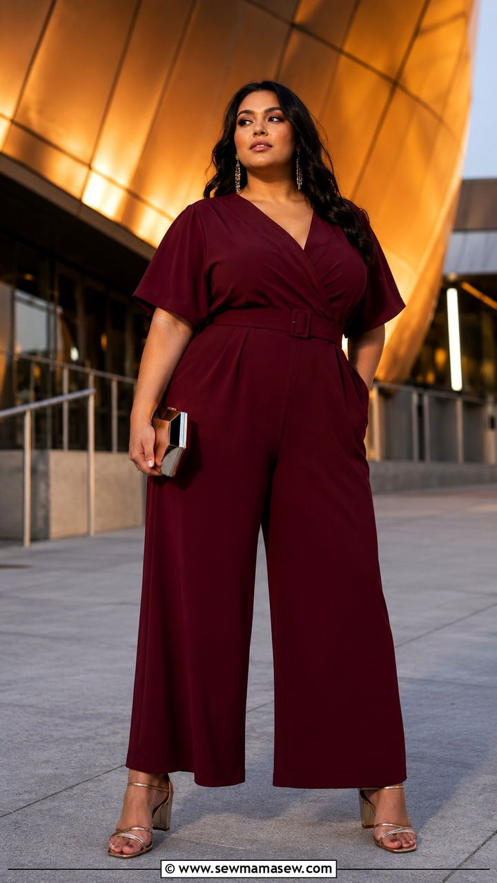 Wide Leg Jumpsuit With Strappy Block Heels And Statement Clutch - 30 plus size music festival outfit ideas