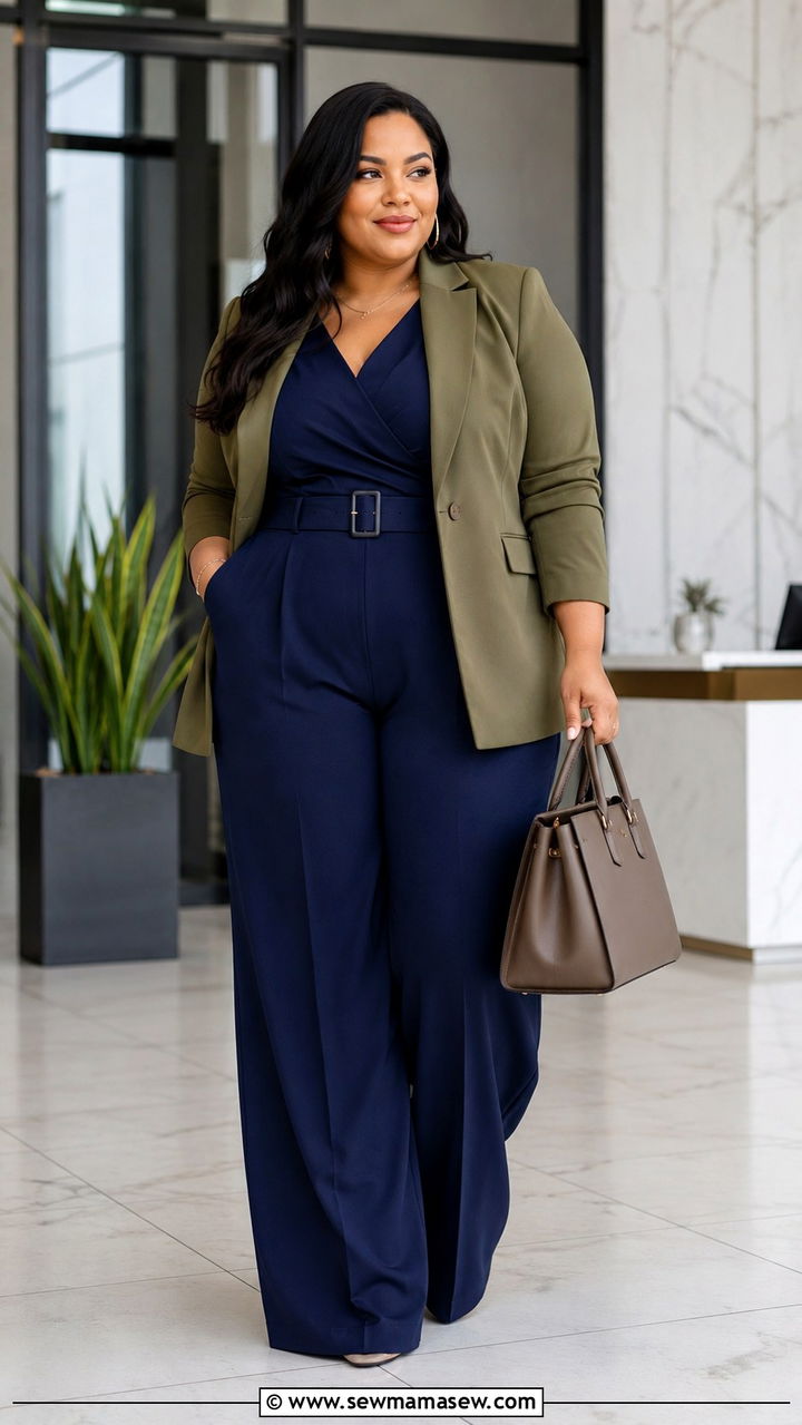 Wide Leg Jumpsuit With Tailored Blazer - 25 Plus size work outfit ideas 2026