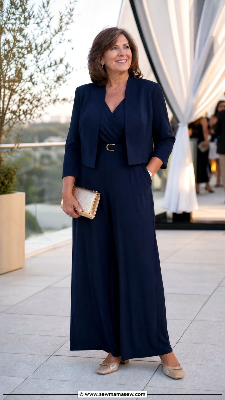 Wide Leg Jumpsuit With Tailored Topper Outfit - 25 Midsize outfits for women over 60