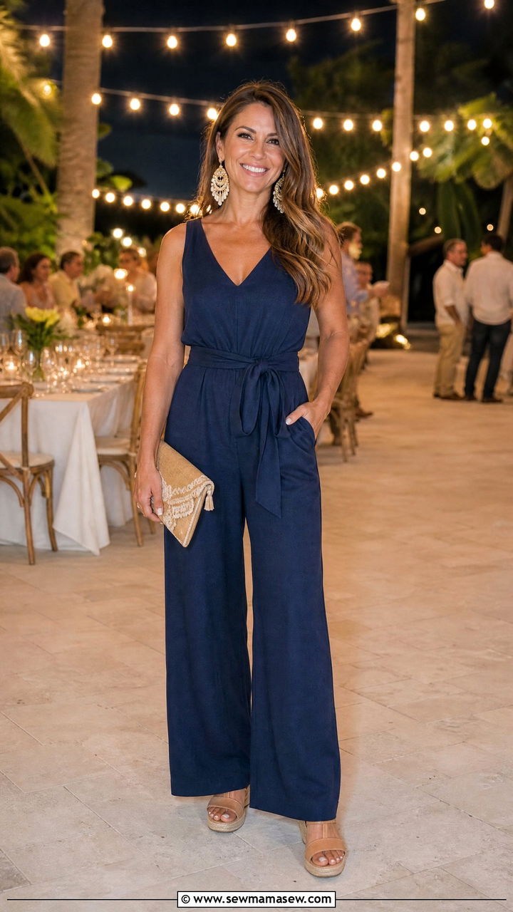 Wide Leg Jumpsuit With Wedge Sandals - 30 Summer outfits for family reunion