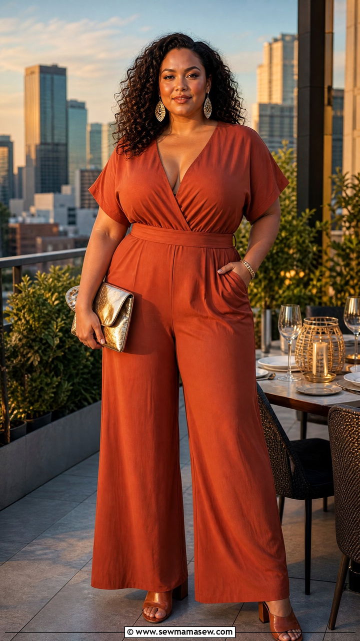 Wide Leg Jumpsuit in Earth Tone - 30 Summer outfits for plus size